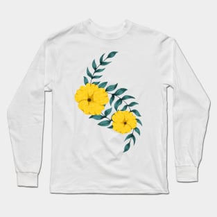 Yellow Hibiscus without Petals - Floral Foliage Flower Watercolor Botanist Greenery Plants Long Sleeve T-Shirt